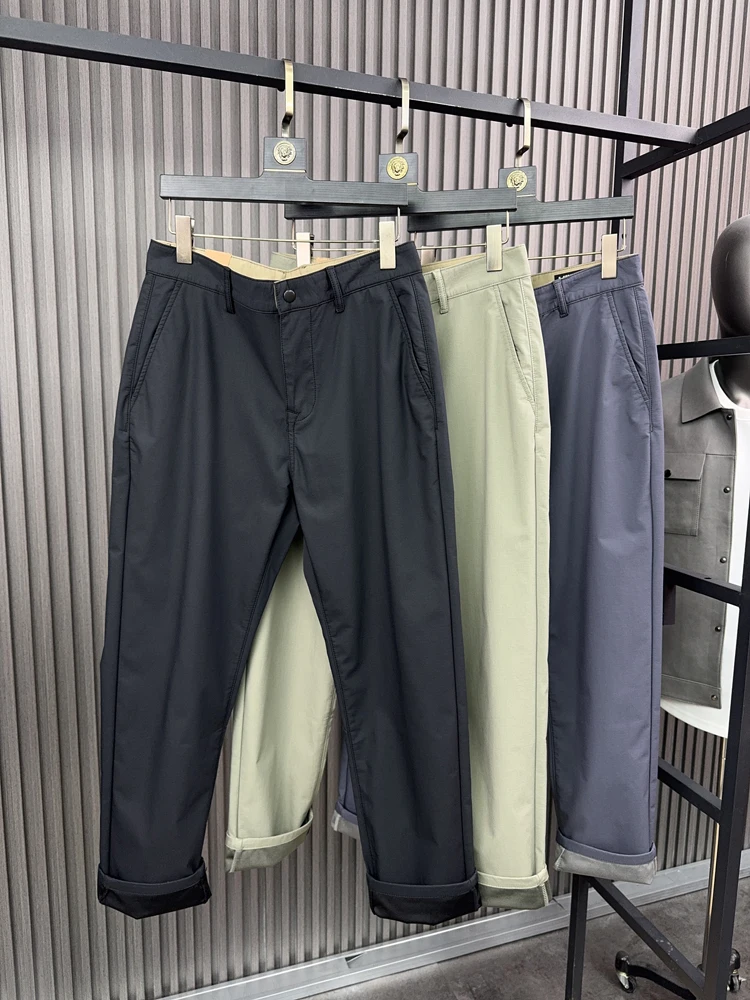 

Pampa& Men's Thiened Straight Leg Pants Autumn Winter Warm Slim Fit Casual Long Trousers Pure Color Cosite Leisure