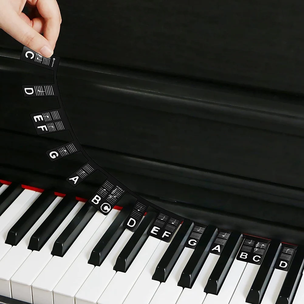AA90-Removable Piano Keyboard Note Labels 88 Keys For Learning, Reusable Piano Key Stickers For Beginners (Black)