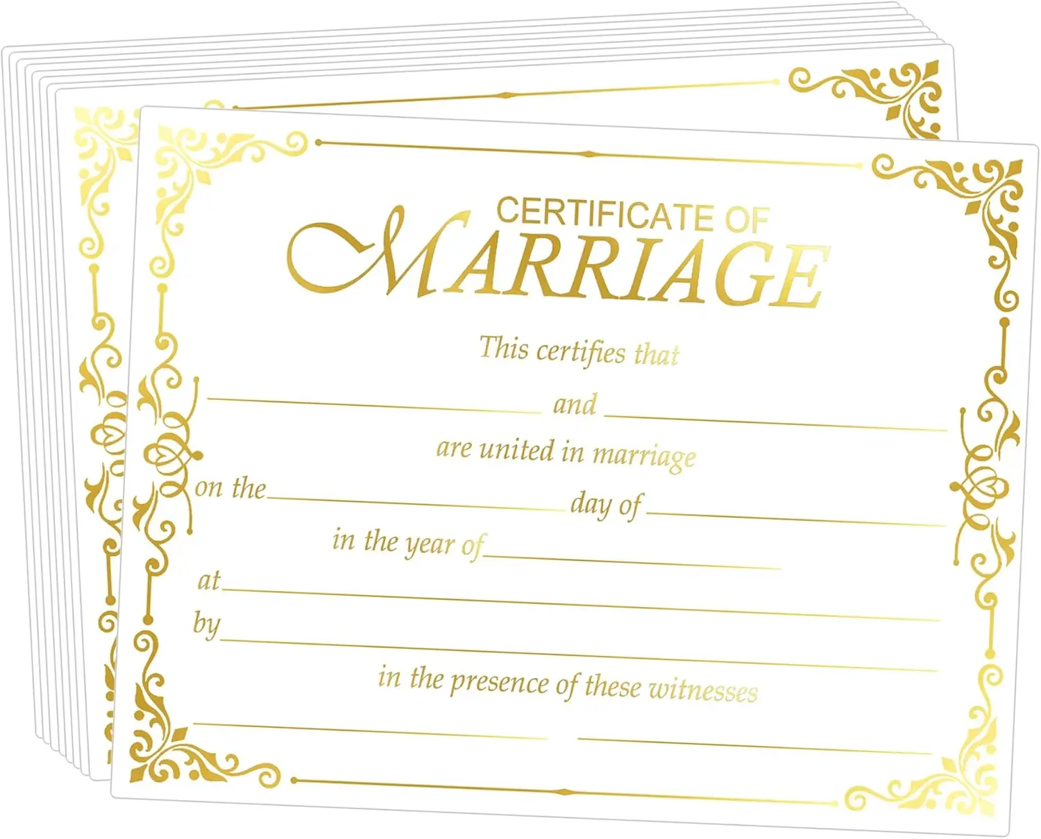 Certificados de Matrimonio con Bordes Dorados, 11 x 8.5 Pulgadas, Papel para Certificado en Blanco, Certificados de Boda, Certificado de Boda en Blanco
