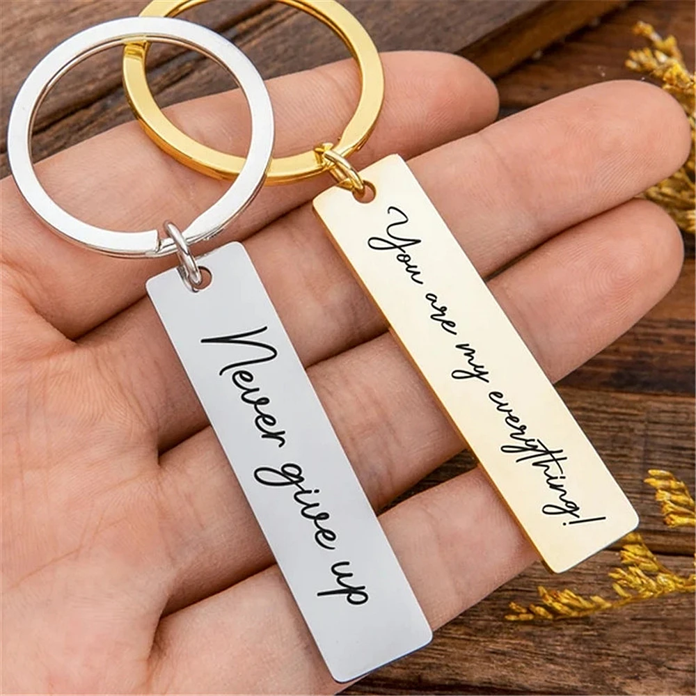 

Customized Laser Carved Stainless Steel Keychain Pendant Durable Rectangular Couple Keyring Unique Personalization Jewelry Gifts