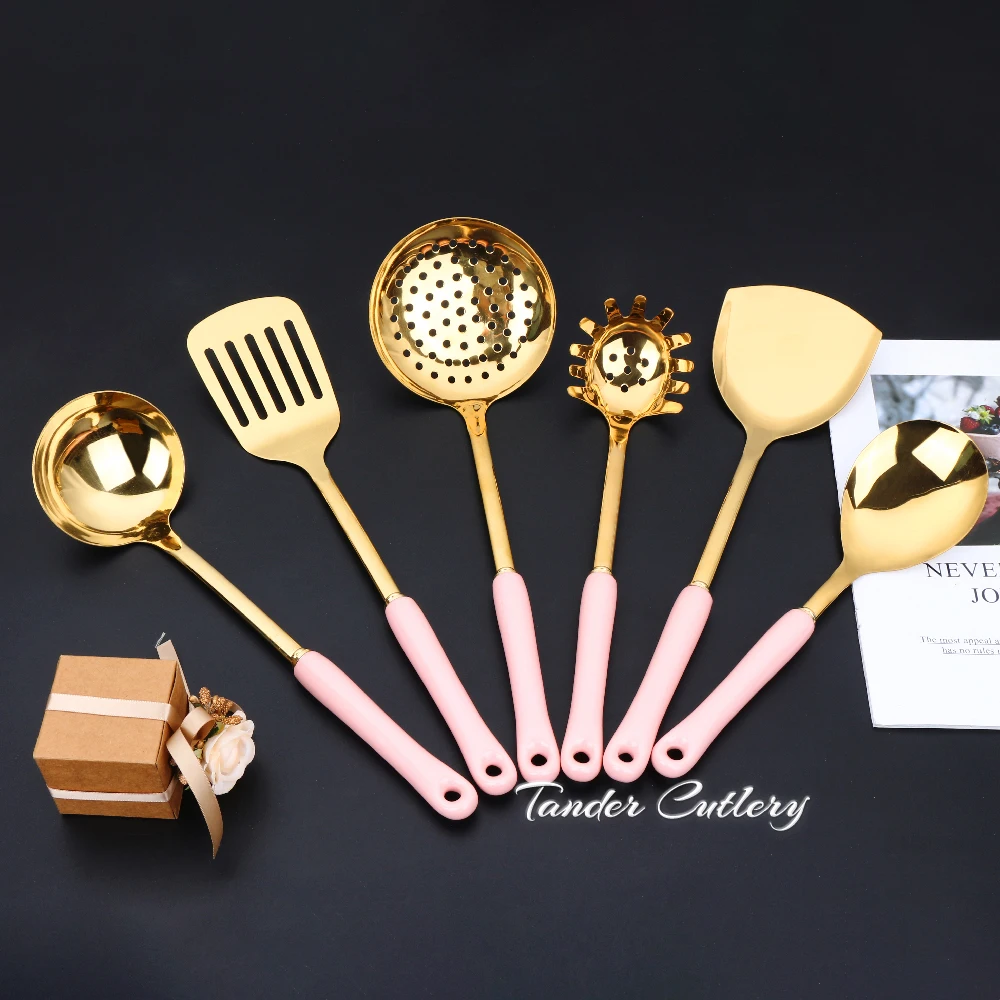 Stainless Steel Kitchen Utensils With Ceramic Handle Cooking Appliances Cookware Set Fried Spatula Soup Spoon 7Pcs Cook Tool