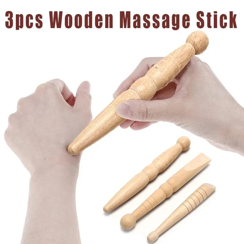 3pcs/set Wood Body Massage Sticks Acupressure Therapy Neck Back Leg Calf Foot ReflexologySoles Pain Relief