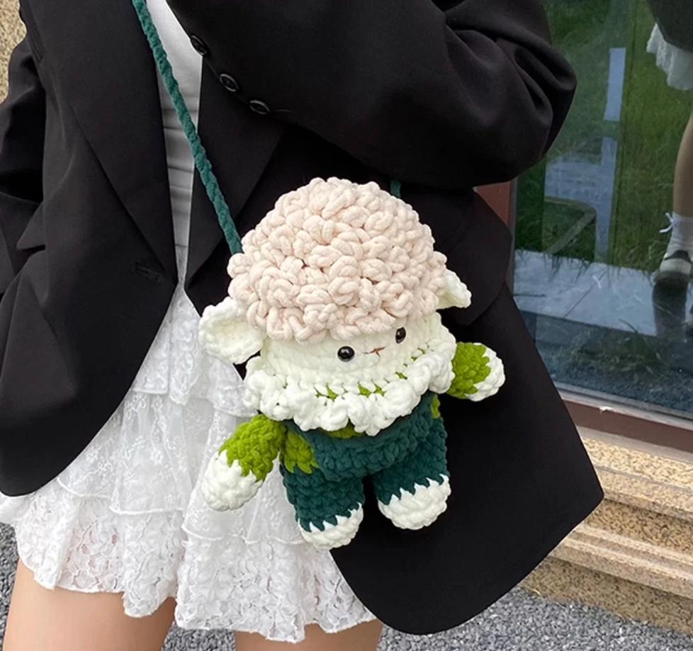 

Plush Cartoon Doll Bag Crossbody Bag Cute Lamb Mobile Phone Bag Gift for Girls Wool Knitted Bag New Style