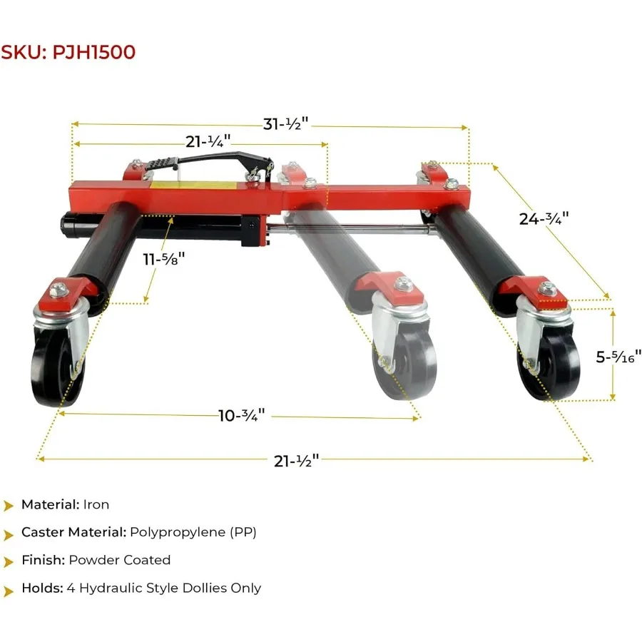 مجموعة من 2 مقبس هيدروليكي لعجلة السيارة دوللي - زلاجات سيارة بوزن 1500 رطل، مقبس تحديد موضع الإطارات مقاس 12 بوصة، رافعة دواسة القدم