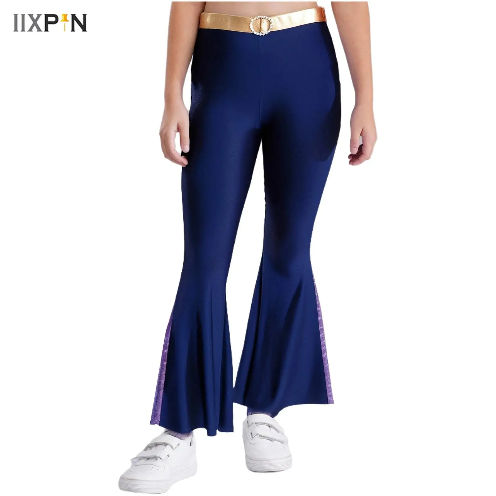 

Kids Girls 70s 80s Disco Dance Pants Ballroom Performance Costume Elastic Waist Hippie Pants Patchwork Bell Bottoms Flared Pants