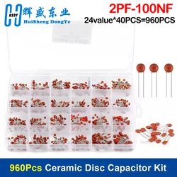 960pcs Ceramic Capacitor Set 2pF-0.1uF 24 Types Electronic Components Capacitors Assorted Kit 10P 100P 102  222 472 103 473 104