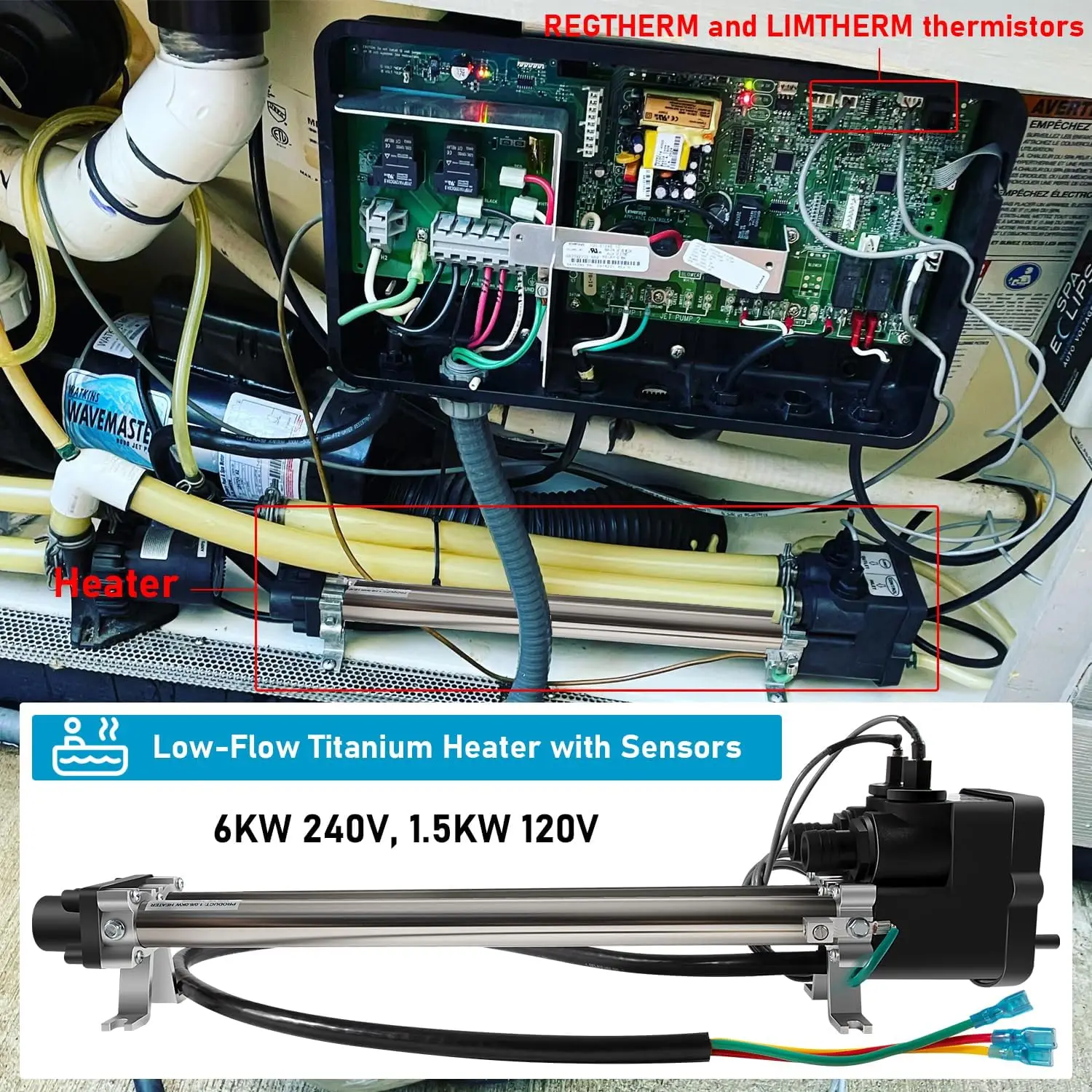 MX 26-C3160-1S Low-Flow Titanium Heater with Sensors 6.0KW for Hot Spring/Watkins/Tiger River/Limelight Hot Tub Spa 6kw 240v