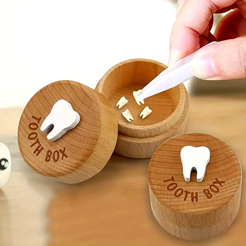 

Wooden Baby Teeth Box, 3D Carved, Round Flip-Top Waterproof Teeth Storage for Toddlers, Ideal for Halloween, Christmas Gifts