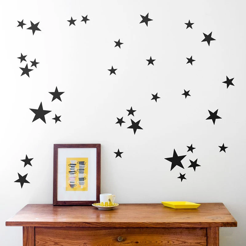 Wall Sticker Multi Size Five Point Star Combination Vinyl Decal Mural Kids Bedroom Nursery Blank Wall Background Decor