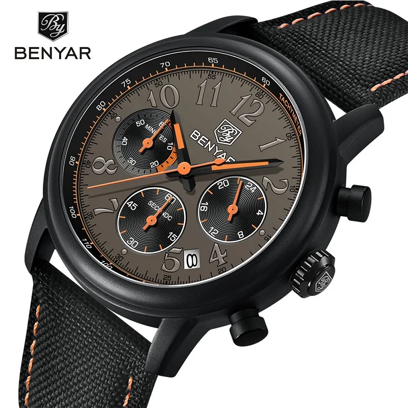 BENYAR For Mens Watch Quartz Wristwatch Luxury Leather Military Waterproof Date Relogio Masculino 2025 New Sports Reloj Hombre