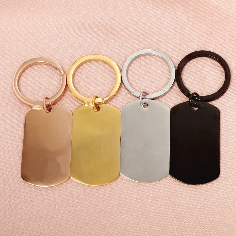 10pcs Strip Bar Keychain Stainless Steel Blank For Engraving Stamping Blank Rectangle Metal Keychains Key Ring