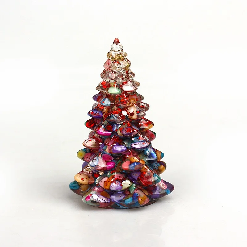 Mini Natural Crystal Christmas Tree Ornament Colorful clip Office Desk Lucky Stone Mini Tree Figurine For DIY Snow Globe Gifts
