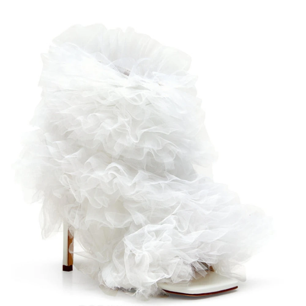 Sandal Sepatu Modis Hak Tinggi Hak Persegi Bunga Jaring Baru Wanita Zapatos Mujer