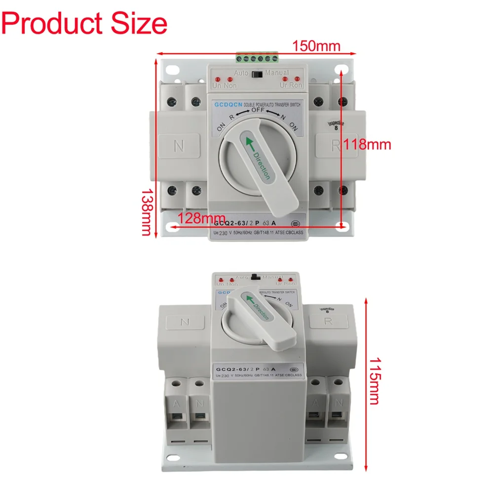 

Автоматический переключатель двойного питания 2P 63A, однофазный, для электрооборудования, запасные части