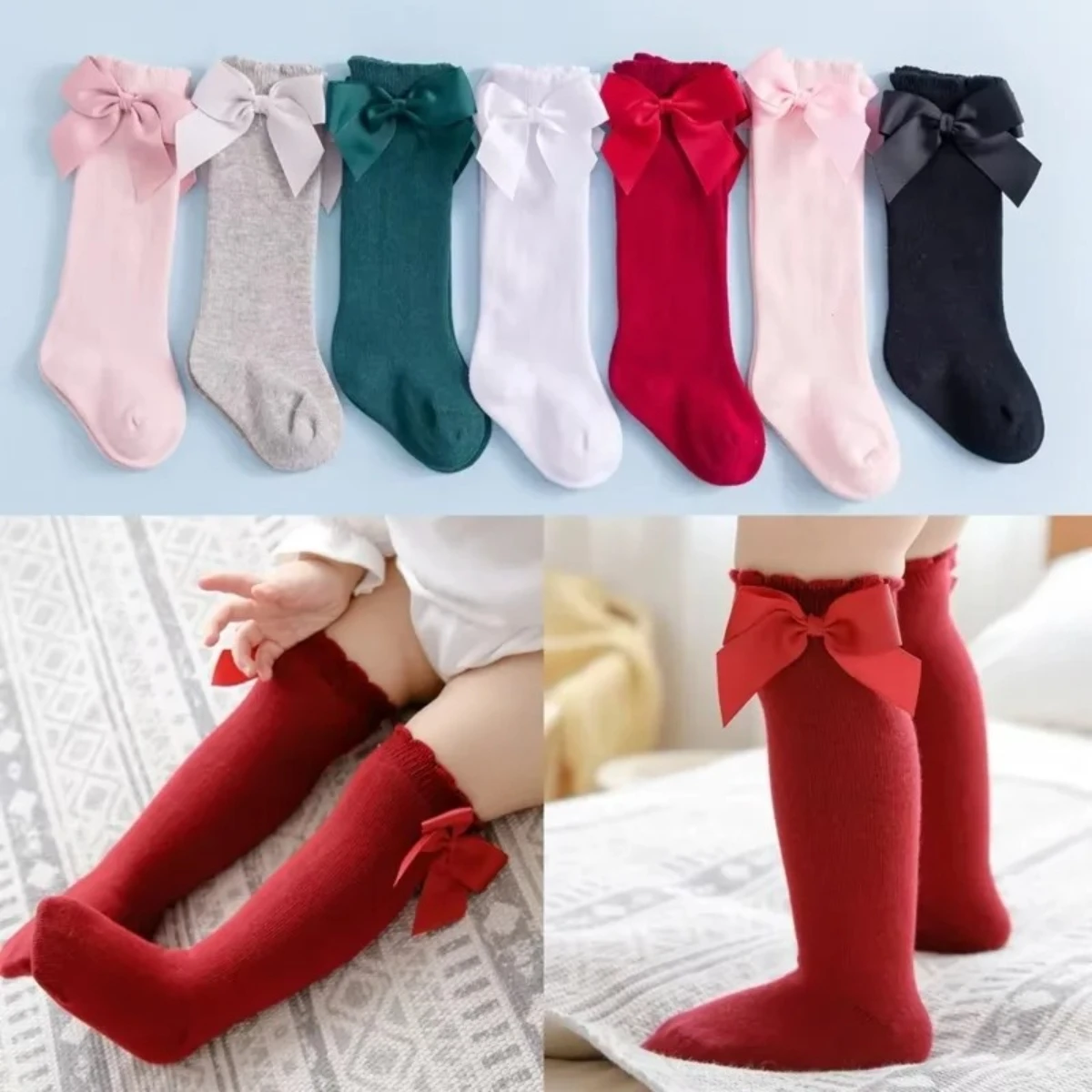 3Pairs Mädchen Kniehohe Prinzessin Elegante Socken Mit Schleife Weiche Baby Kleinkind Lange Socke kinder Socken Für Kinder vier Jahreszeiten