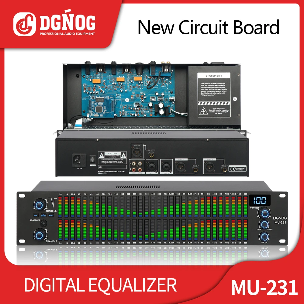 

DGNOG MU-231 Digital Karaoke Professional Sound System, 2U Dual 31 Band Graphic Audio Equalizer With Subwoofer Output