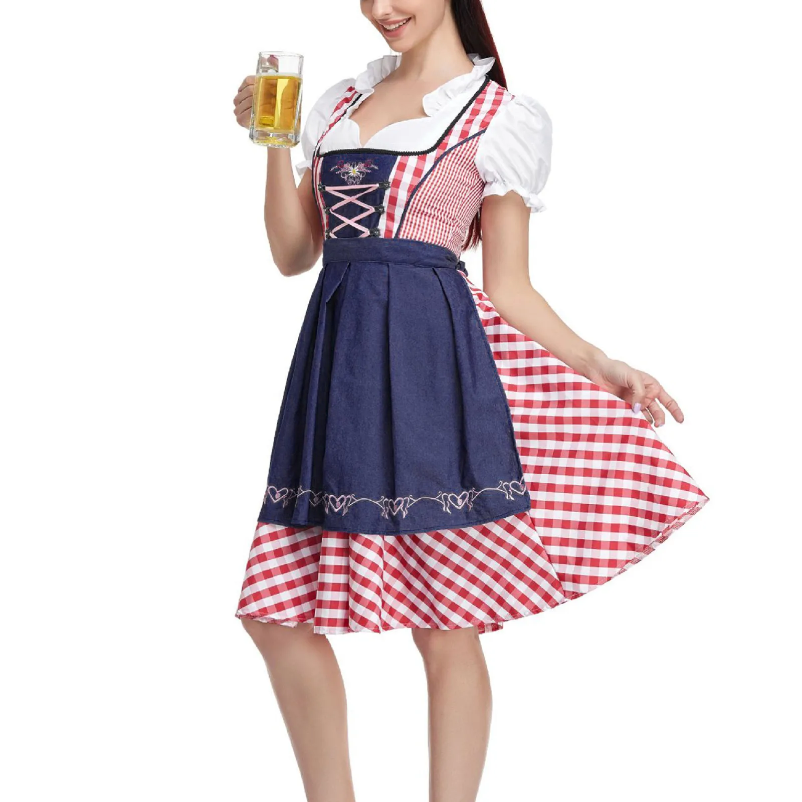 Bavaria Oktoberfest Beer Costume Dirndl Beer Girl Wench Maid Dress Apron Outfit German Beer Wench Maid Cosplay Party Vestidos