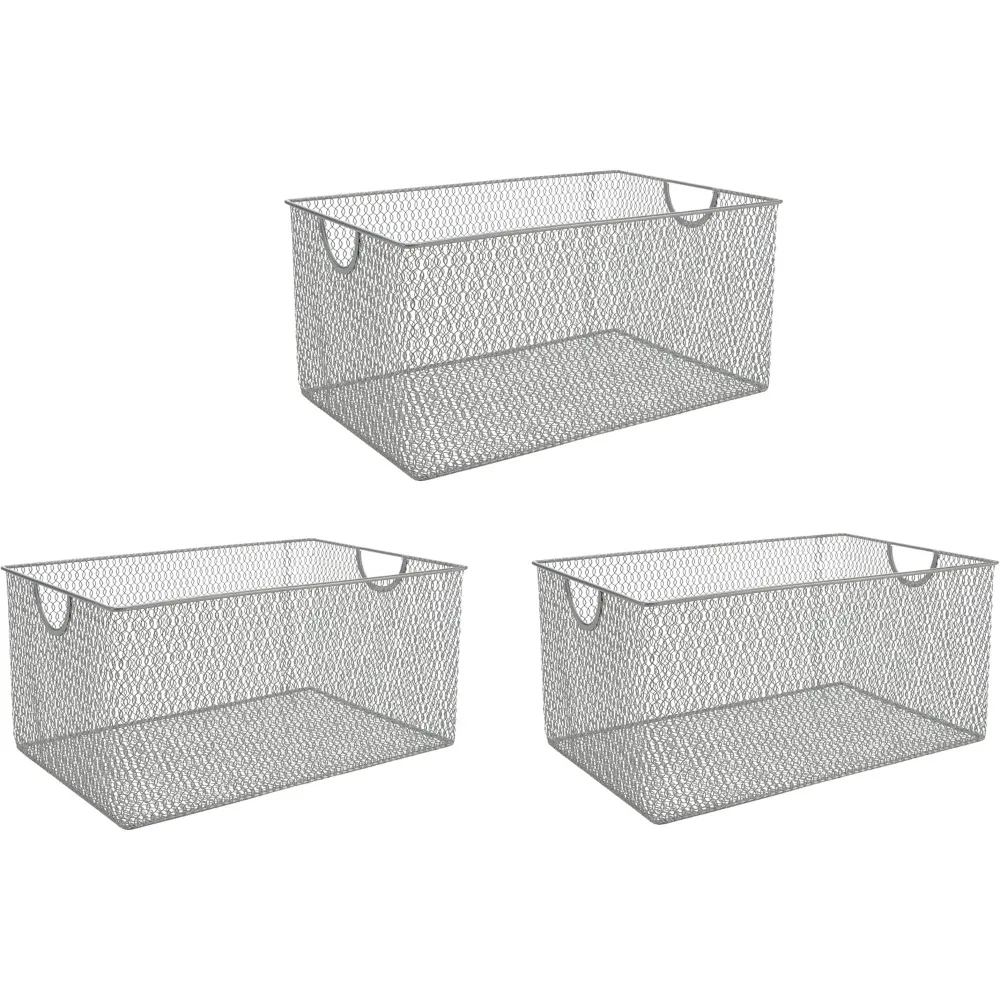 Kitchen pantry storage basket, mesh open storage box, metal basket for storing food items 15 x 12 x 11.5