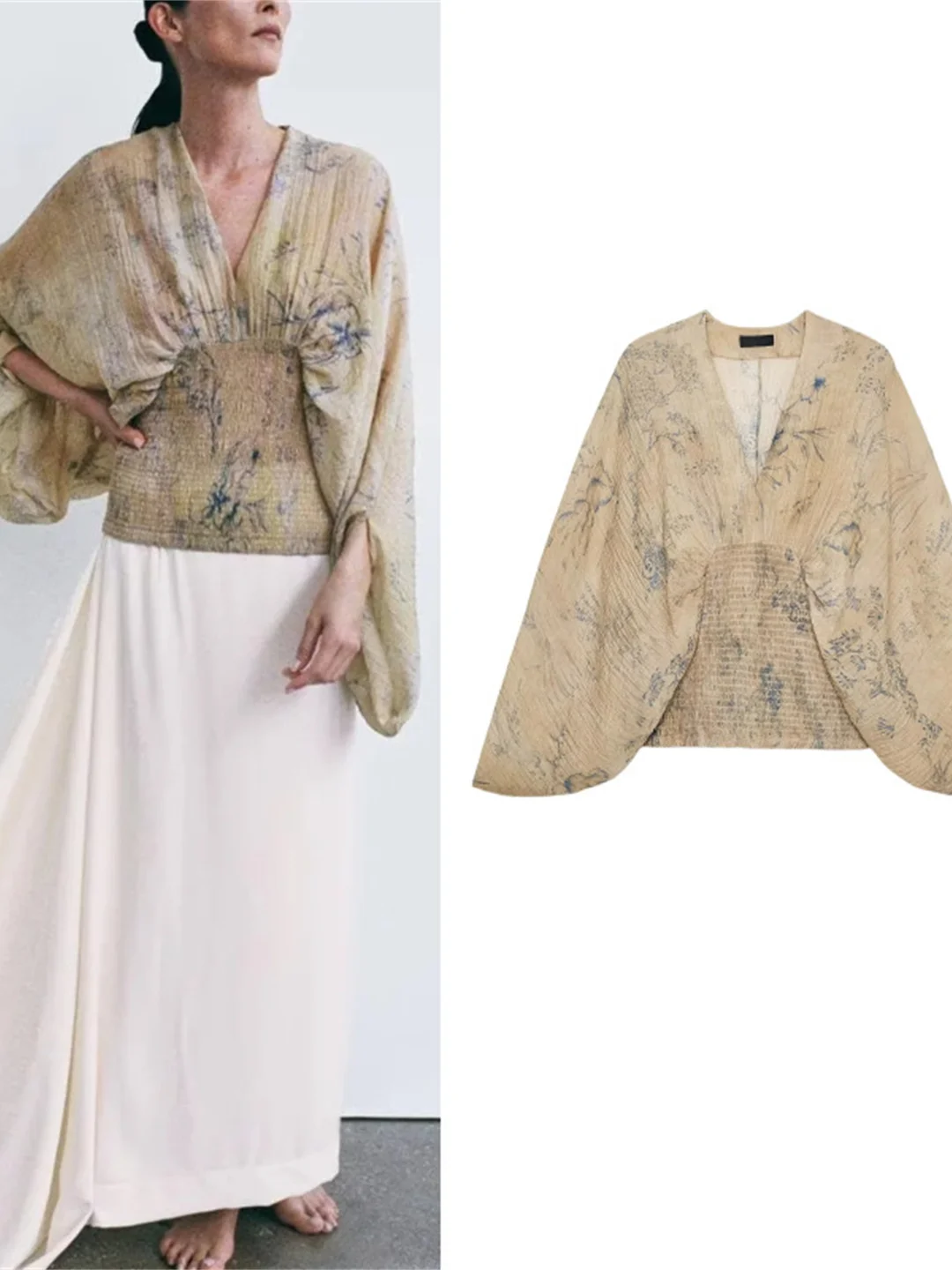 

Ele V-ne Batwing Sve Свободный женский топ irt с принтом, модный летний Новое поступление, европейский хлопок, полиэстер...