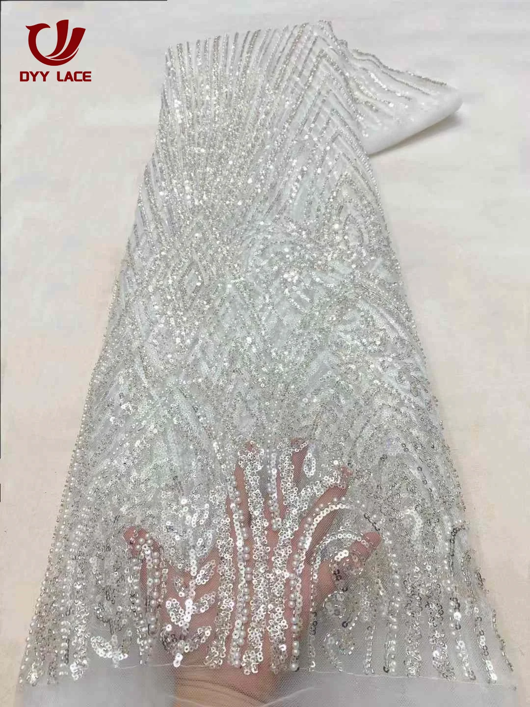 Hot Sale Luxury African Nigeria 2025 High Quality Sequins Tulle Lace Fabric Embroidery Wedding Party Dress Beads 5 Yards