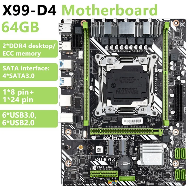 X99-D4 DDR4 Motherboard Support LGA2011 V3/V4 NVME M.2/M.2 WIFI/PCI-E 4X Interface PCI-E 16X Graphic Card Slot Spare Parts