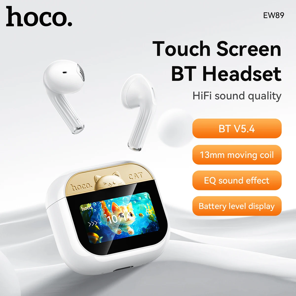 

HOCO EW89 Wireless Bluetooth Headset with LED Touch Screen Semi In Ear with Charging Case Mic for Call Mini Earphone Headphones
