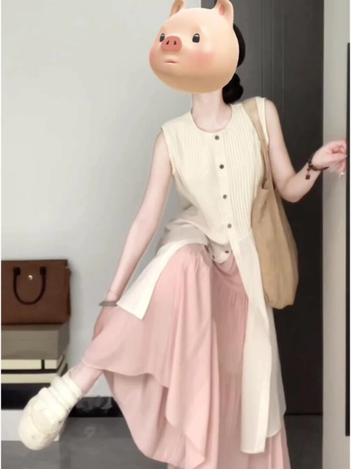 

Fashionable Summer Outfit Elegant Age-Defying Sleeveless Dress And Skirt Set Unique Style Comfortable Cotton Blend