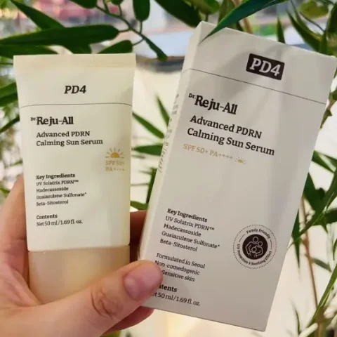 Creme de proteção solar diária com FPS 50+ e PA++++, 50 ml. Sérum calmante com PDRN avançado da Dr. Reju-All. Protetor solar da marca Fresh, com madecassoside.