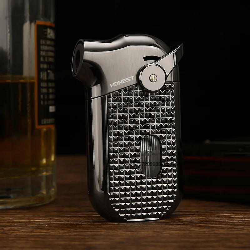 HONEST Blue and White Porcelain Pattern Windproof Lighter, Large-capacity Visual Air Chamber Inflatable Cigar Cigarette Lighter