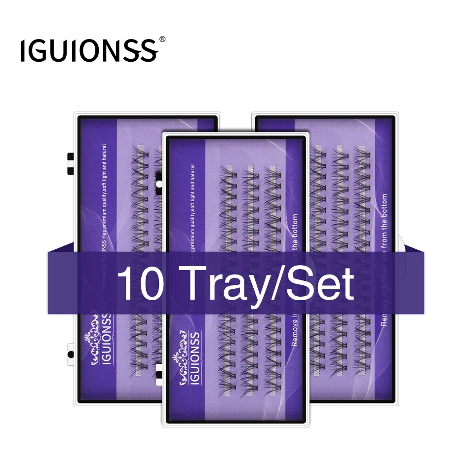 IGUIONSS 10pcs 10D 20D Self-Grafting Cluster Lashes Natural Mink Eyelash Individual Extension Lashes Makeup Cilias Volume