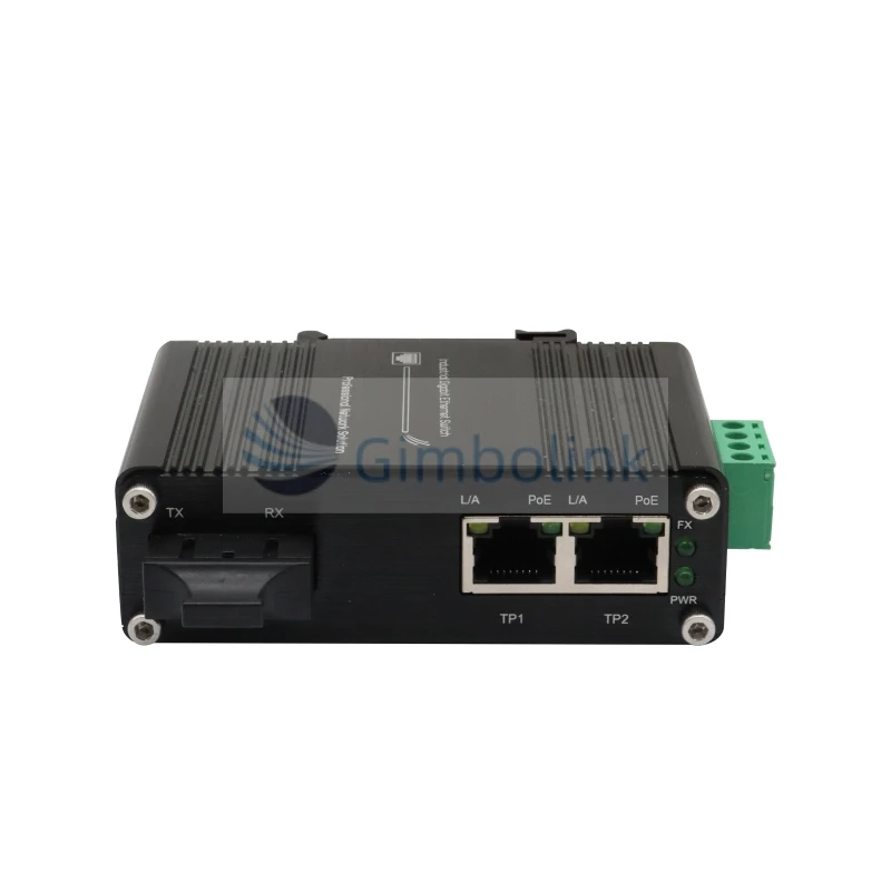 Mini Industrial 1-Port 1000Base-X إلى 2-Port 10/100/1000Base-T 30W PoE محول الوسائط معدات تحويل الاتصالات البصرية #2
