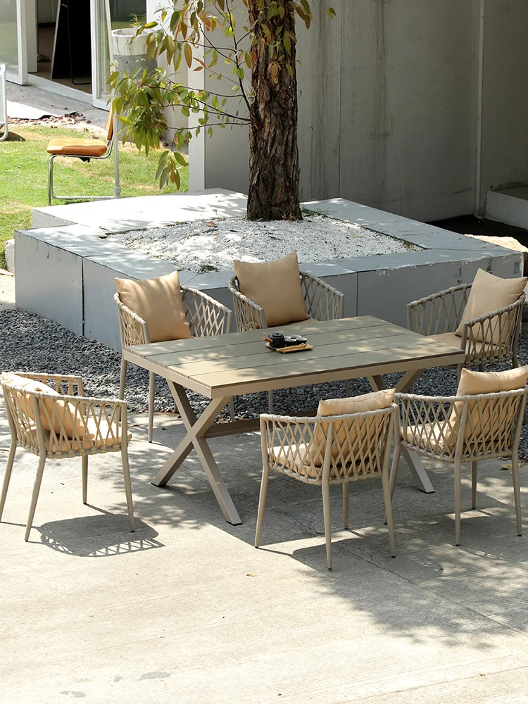 Outdoor leisure plastic wooden table and chair combination, outdoor waterproof, sunscreen, anti-corrosion wooden table