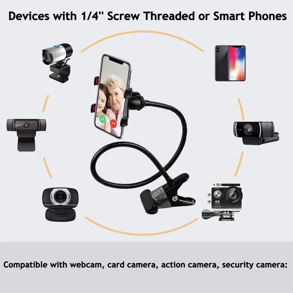 Foldable Gooseneck Clip Camera Bracket 60cm Multifunctional Mobile Phone Holder 360° Adjustable Portable Camera Clamp Bracket