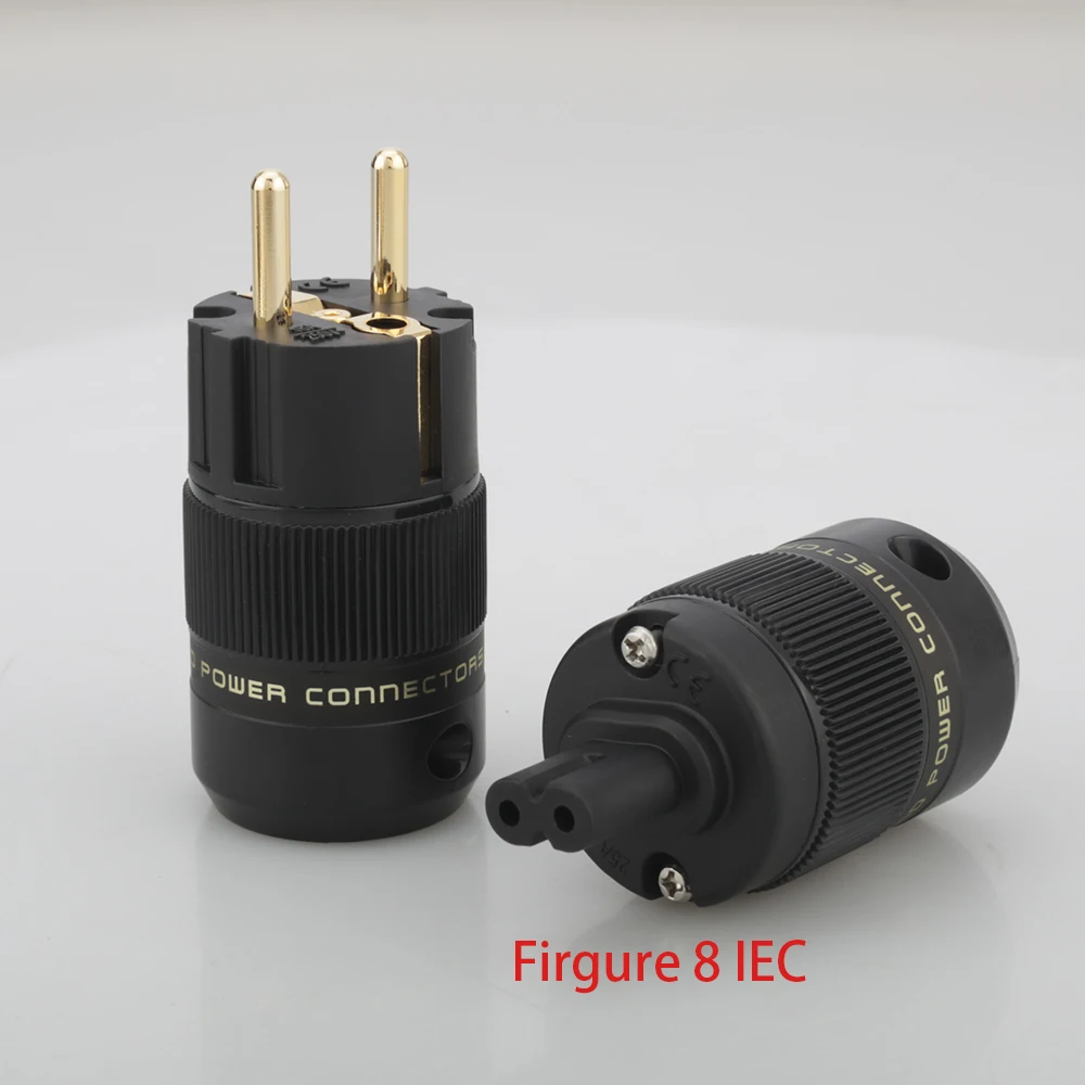 Pair Audiocrast Gold Plated Figure 8 C7 Schuko Power Plug HiFi Audio Speaker Amplifier AC Power Cord IEC High Fidelity Sound