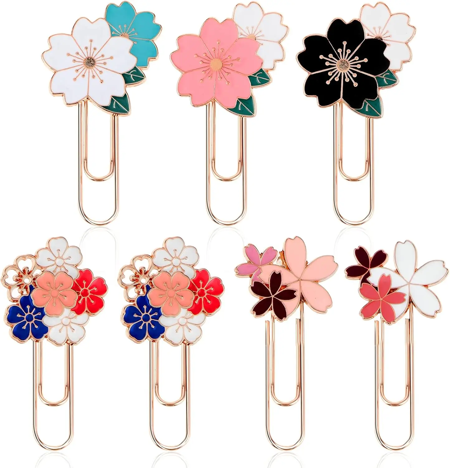 7PCS Cherry Blossom Bookmark, Cute Girly Metal Sakura Fancy Paper Clips, Sunflower Daisy Paperclip Planner Accessories for Teach