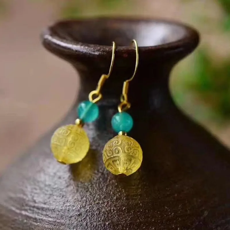 

Natural Beeswax S925 Sterling Silver Vintage Earrings Golden Amber