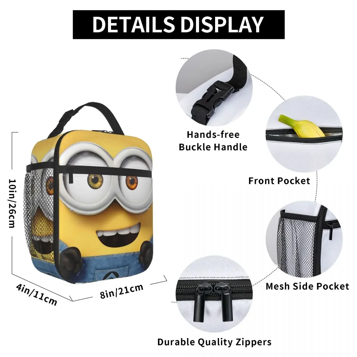 Minions Bob Insulated Lunch Bag Cooler Bag Lunch Container Large Tote Lunch Box Girl Boy School Picnic