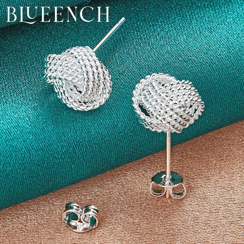 Blueench 925 Sterling Silver Mesh Simple Earrings for Women Proposal Wedding Party Gift Giving Fashion Jewelry