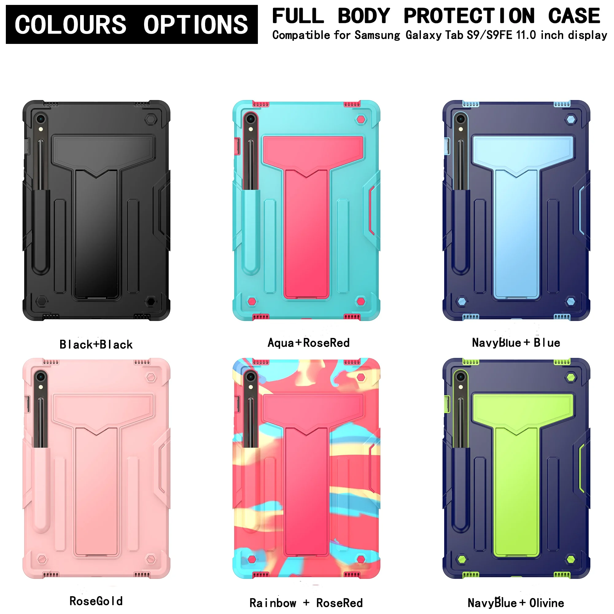 

Чехол для Galaxy Tab S10 Lite 10.9 дюймов (выпуск 2025 г.) / S9 11 дюймов (выпуск 2023 г.), ударопрочный, с подставкой и держателем для стилуса