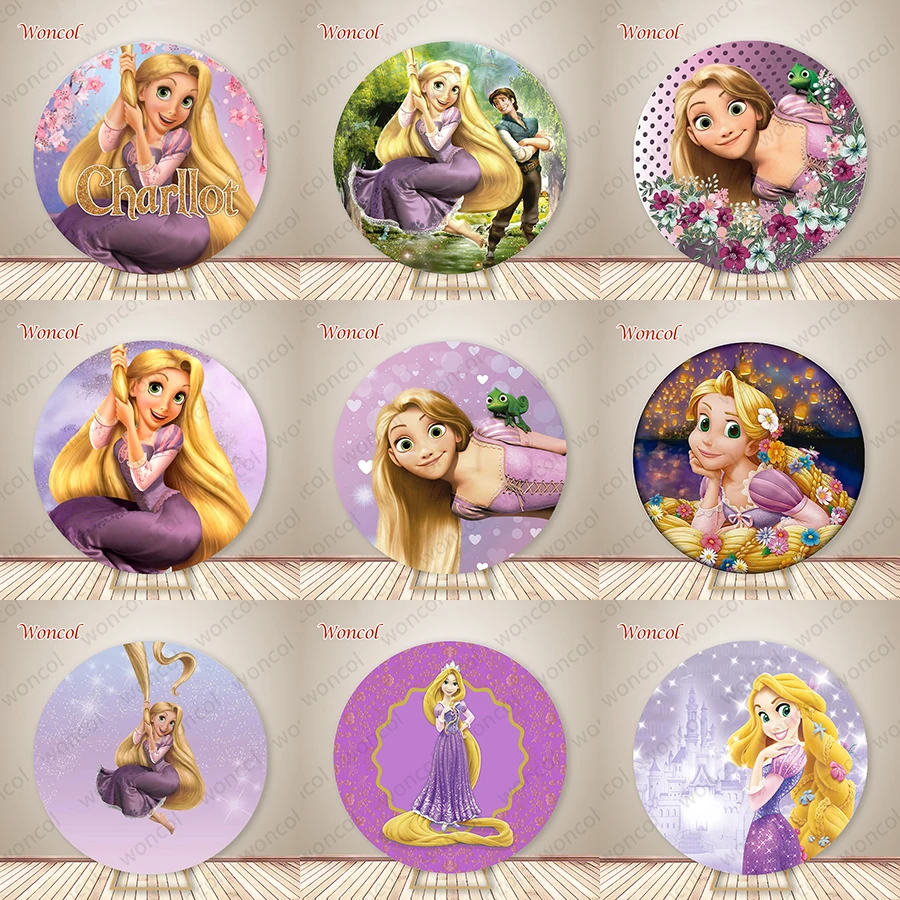 Verwirrte Rapunzel runde Hintergrund Mädchen Geburtstag Hintergrund benutzer definierte Disney Prinzessin Rapunzel Kreis Abdeckung Rapunzel Geburtstag Dekor Requisite