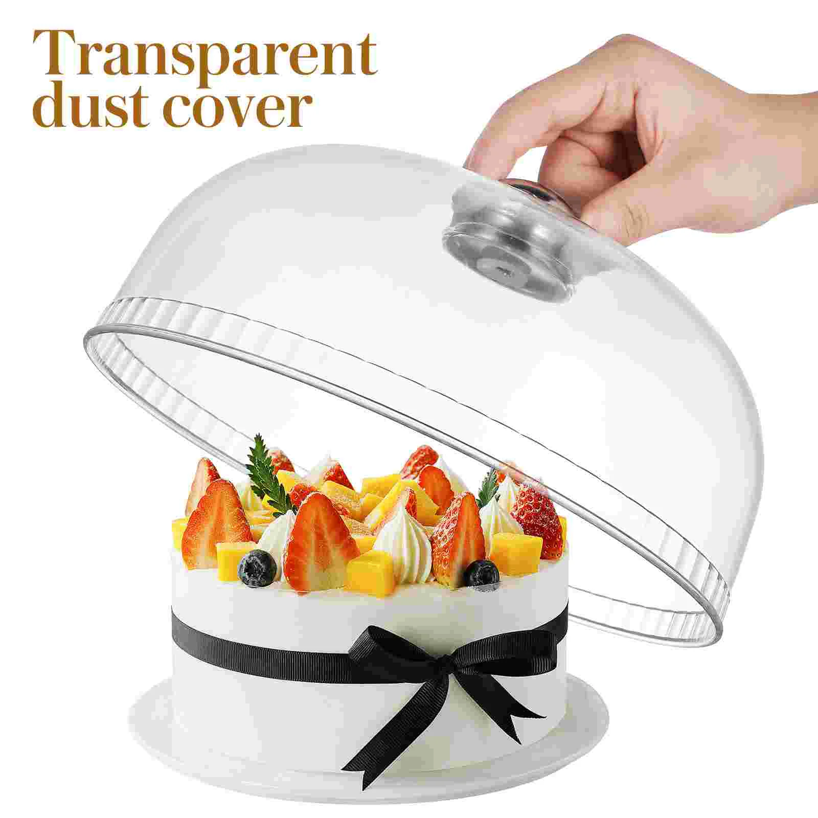 1pc Cake Cover With Stainless Steel Base Premium Plastic Transparent Food Protective Cover For Snack Dust Proof Kitchen