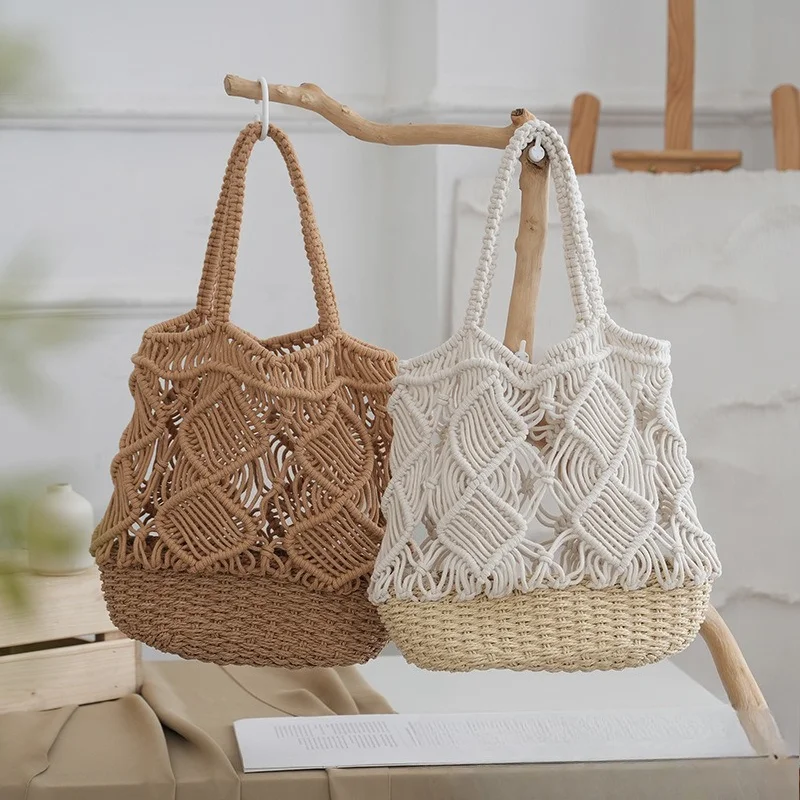 

2025 Summer Big Straw Bags for Women Tote Bags Beach Bags Woven Handbags Travel Shopper Casual Resort Style Shoulder Bag