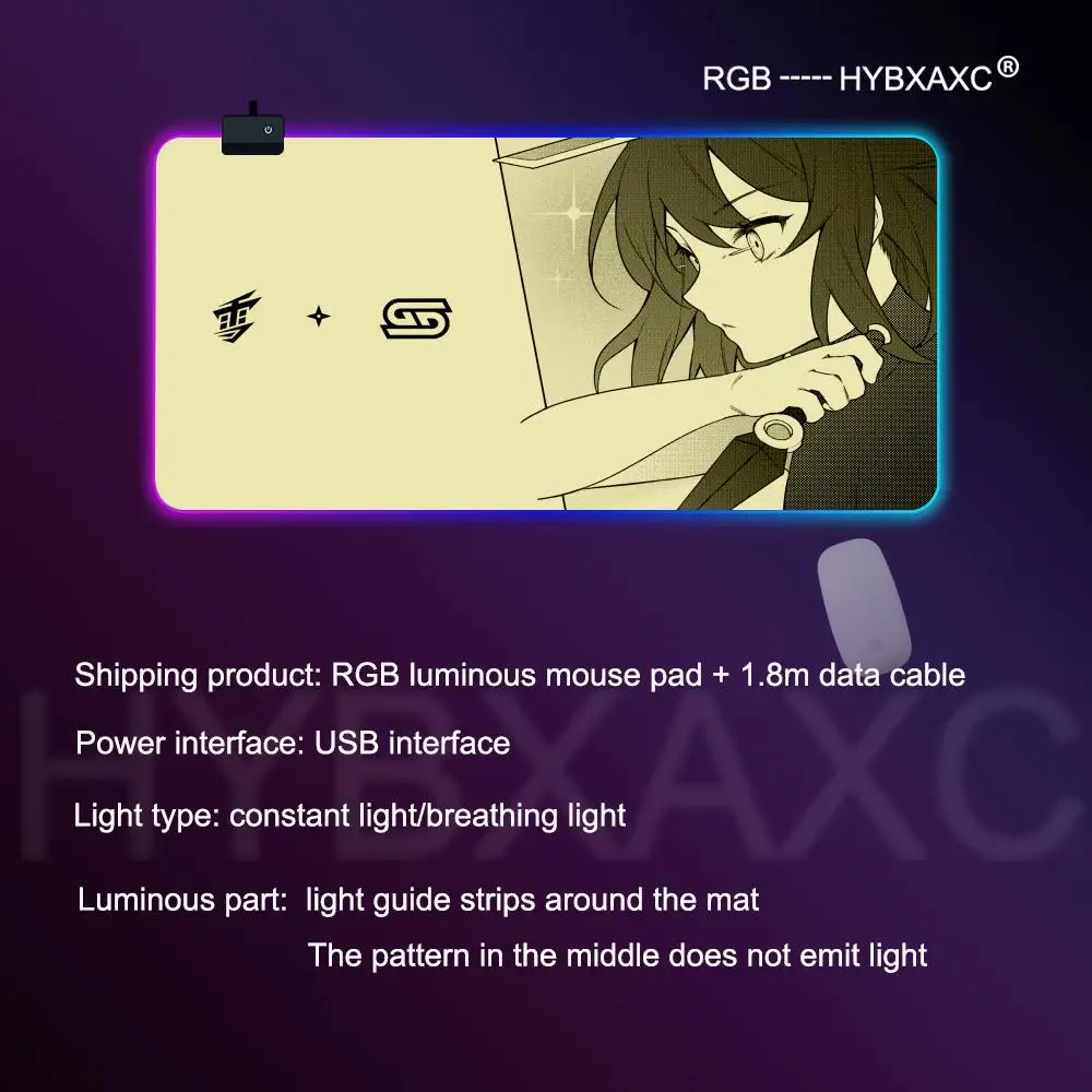 HYBXAXC YUKI AIM Anime Mouse Pad RGB Gaming Mouse Pad Desk Mat HD Gamer Large LED Light XXL 90X40cm Mouse Pad