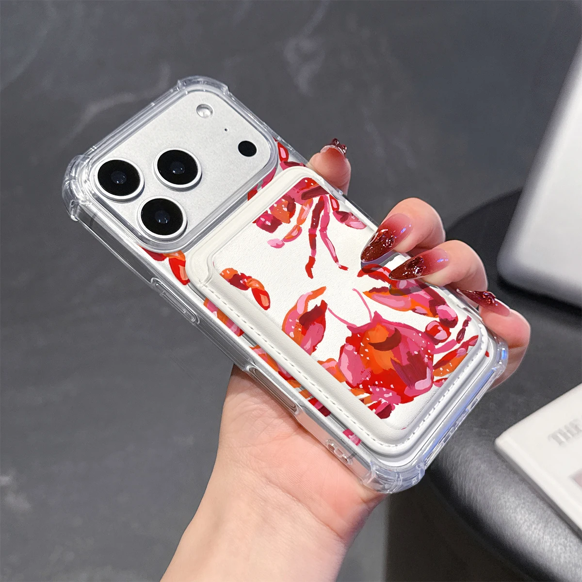 Art Red Crab Phone Case For iPhone 17 16 15 14 13 Pro Max Plus Wallet Pocket Transparent Soft TPU for Magnetic Phone Case view 6