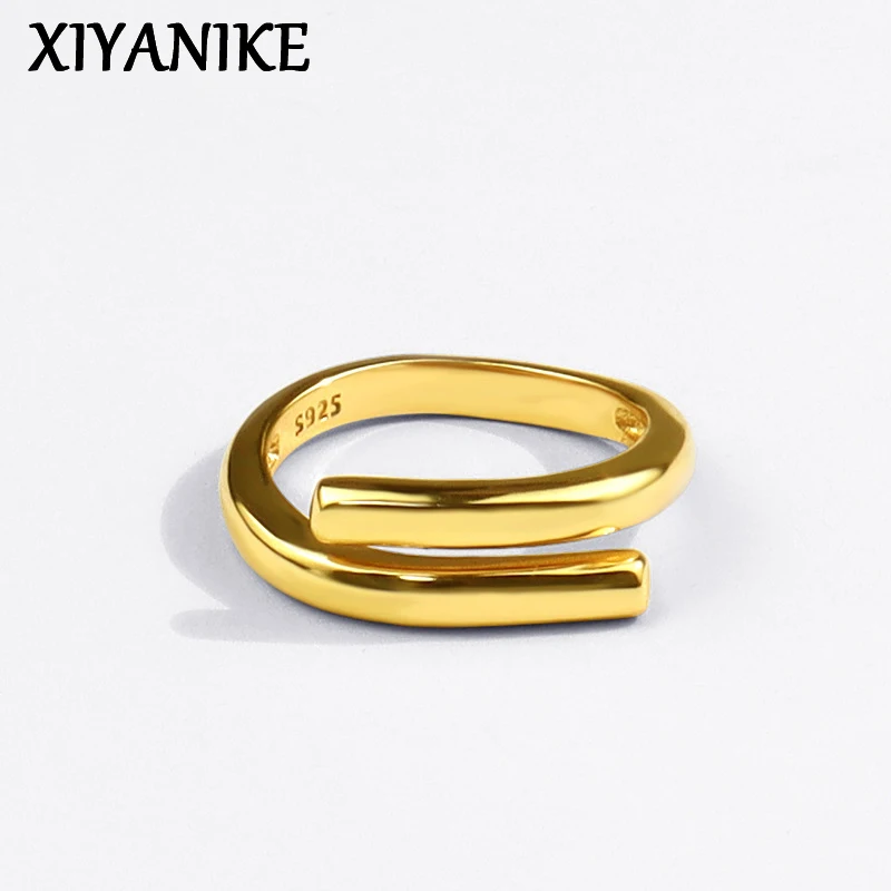 XIYANIKE-Anillo geométrico de doble capa para mujer, Color plateado, amuleto femenino, apertura Simple, luz, regalo de joyería hecho a mano de lujo