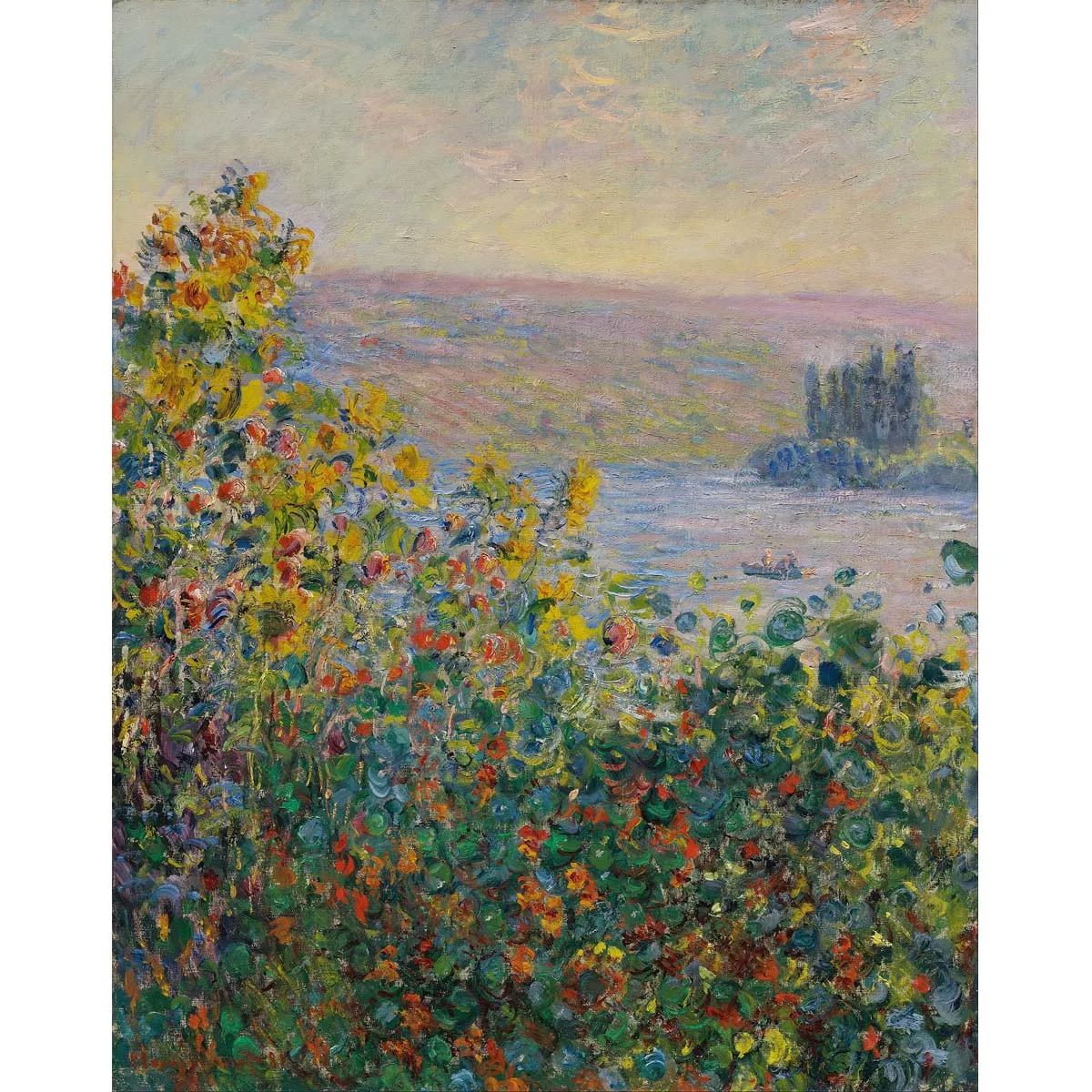 Flower Beds at Vétheuil by Claude Monet,Landscape oil painting on canvas,Handmade famous painting replica,Modern home decoration