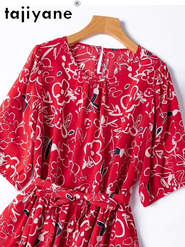 Tafiyane 100% vestidos de seda amoreira para mulher de alta qualidade vestido longo vermelho elegante vestidos de verão roupas femininas 2025 vestidos
