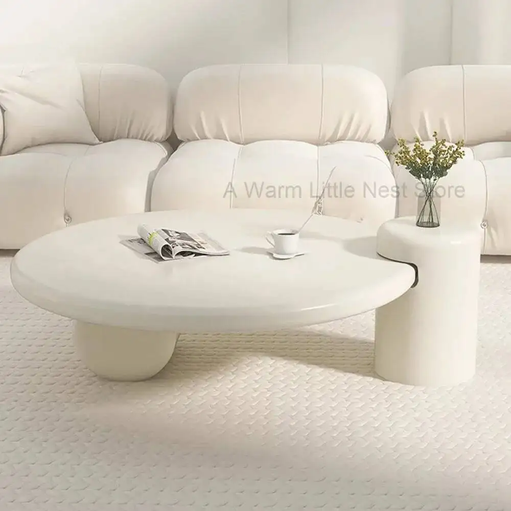Mesa de Centro Italiana Bonita para Sala de Estar, Adornos Pequeños Ovalados, Mesa de Centro Económica de Madera Blanca, Mesa Dulce, Juego de Muebles para Comedor