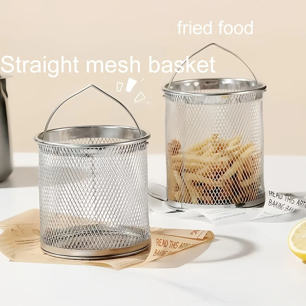 Cesta de Acero Inoxidable para Freír, Filtro de Aceite Redondo de Malla Fina, Ideal para Alimentos Fritos y Papas Fritas