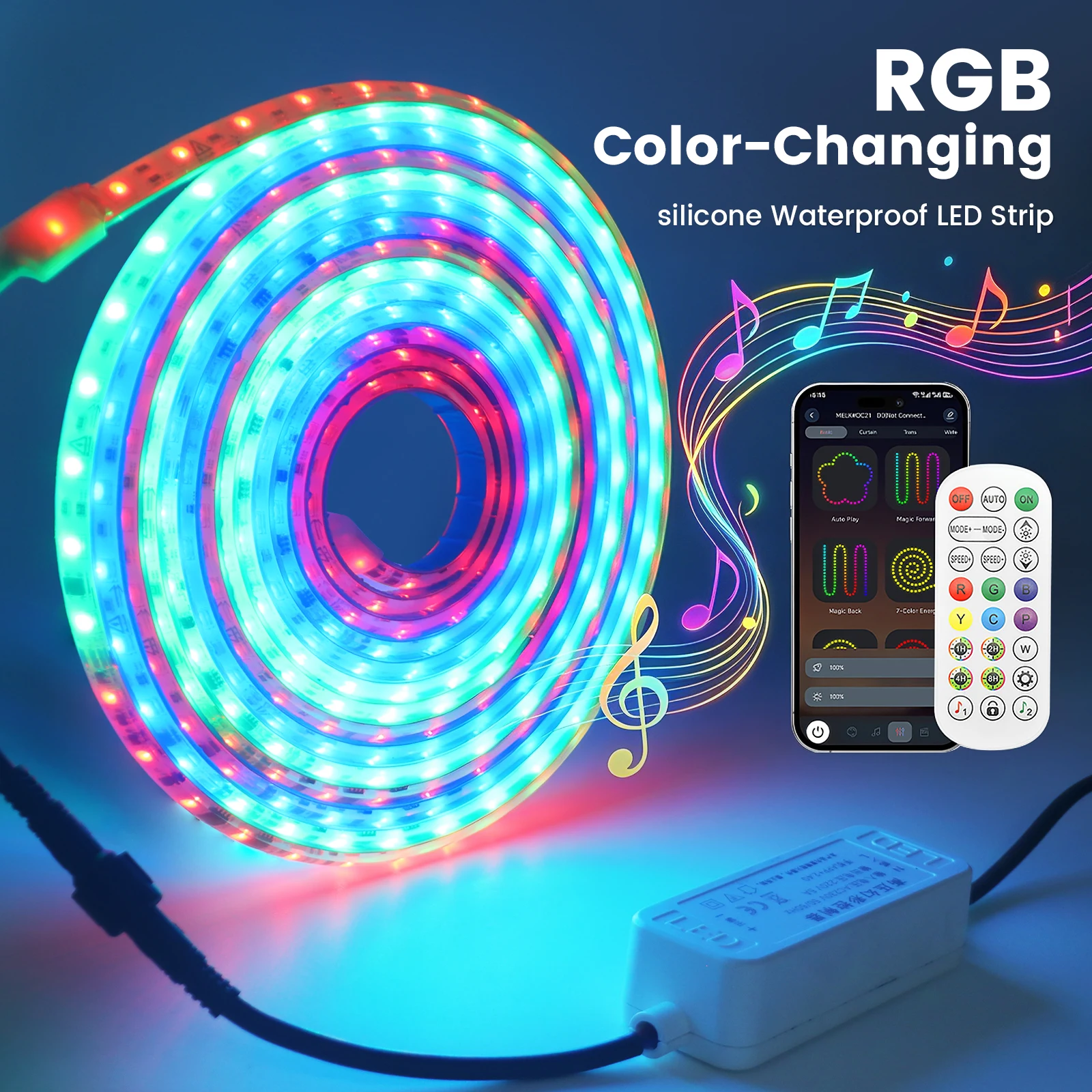 

IP67 Waterproof RGB LED Strip 220V 110V Outdoor Lamp 3535 60Leds/m RGBIC Dream Color LED Tape with Bluetooth Remote Control
